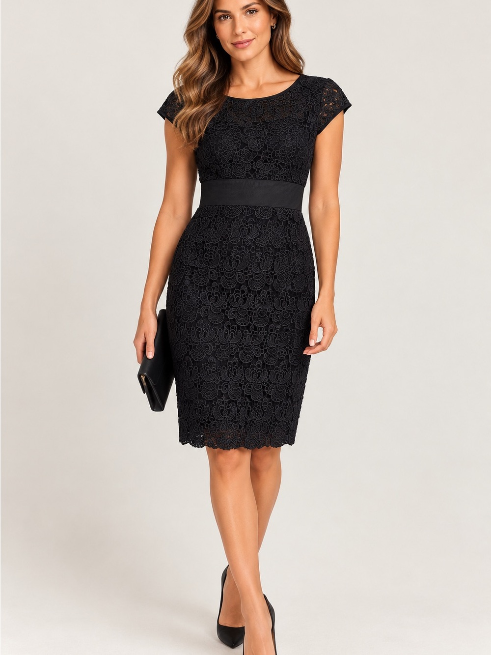 White House Black Market Black Lace Sheath Midi Dress size 2